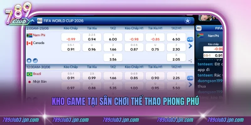 Kho game tại sân chơi thể thao phong phú